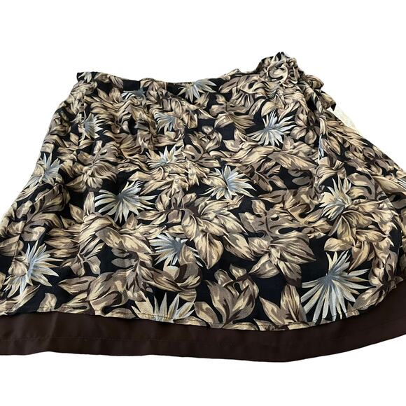 VALERIE STEVENS SILK WRAP AROUND MIDI SKIRT, WOMENS, 16, BROWN TAN BLUE FLORAL - Picture 2 of 11
